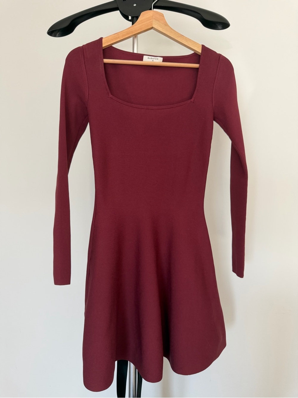 Babaton Aritzia Burgundy Knit Fit & Flare Dress XS